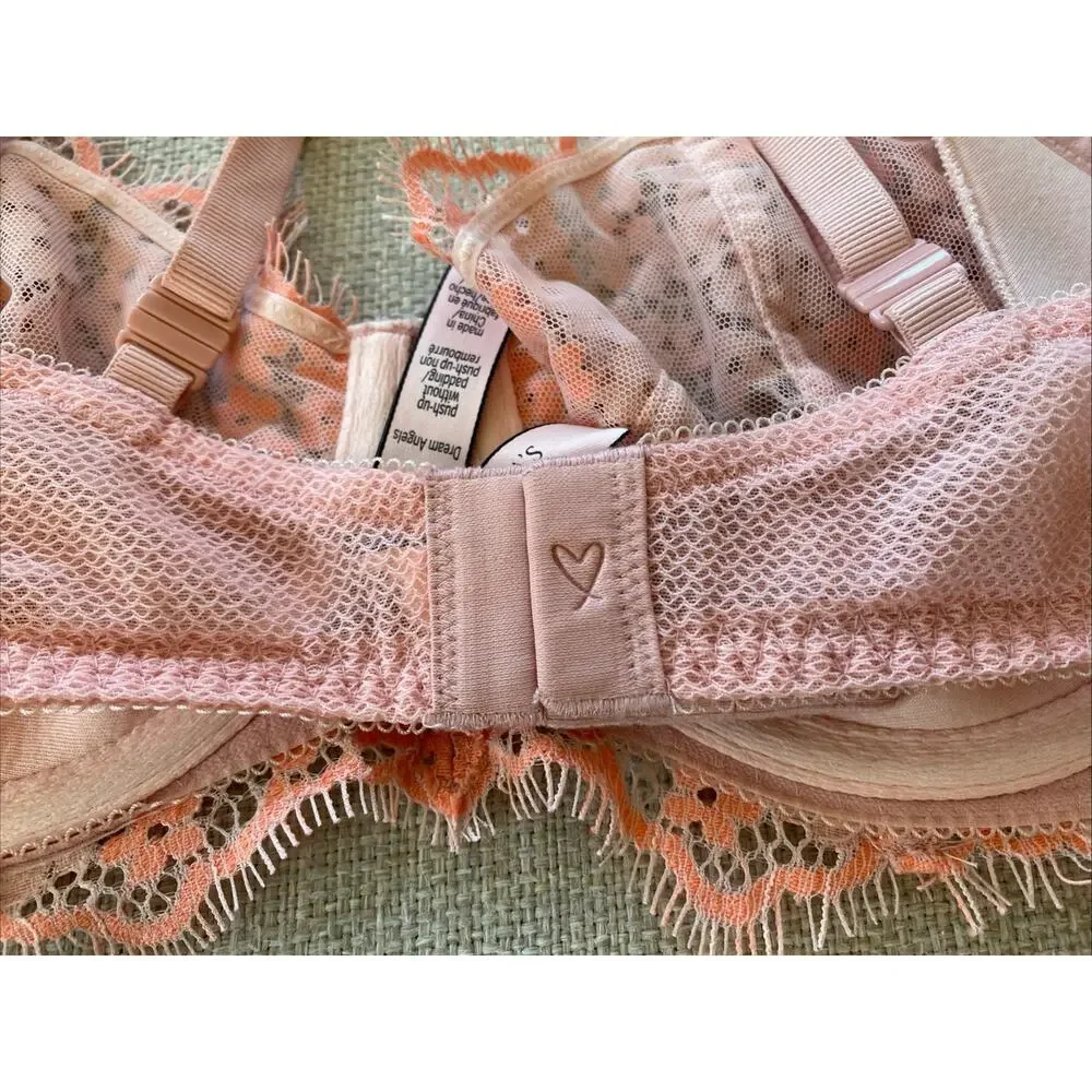 Victoria's Secret Dream Angels Push-up without Padding Bra 34D Pink Coral Lace